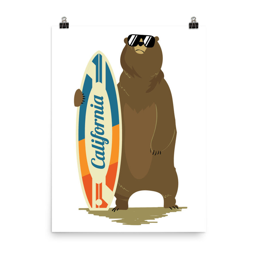 California Surfer Bear - Poster