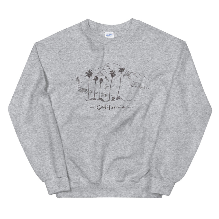 Hand Drawn California Mountain & Palms - Women's Crewneck Sweatshirt