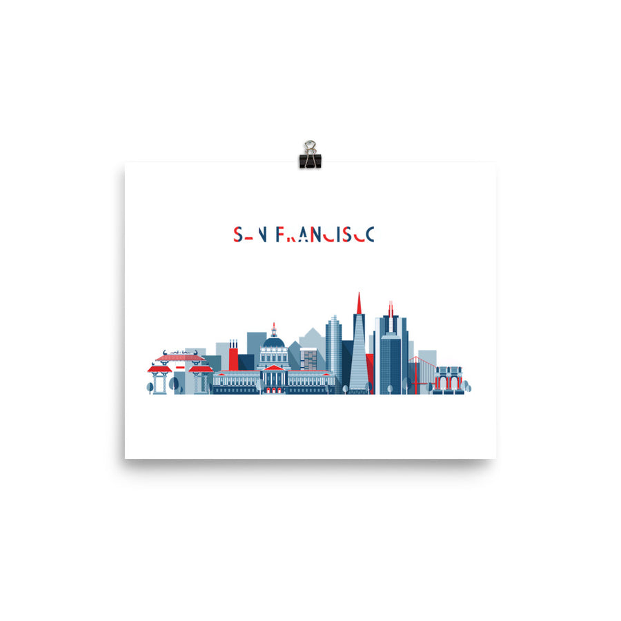 San Francisco In Red White Blue - Poster