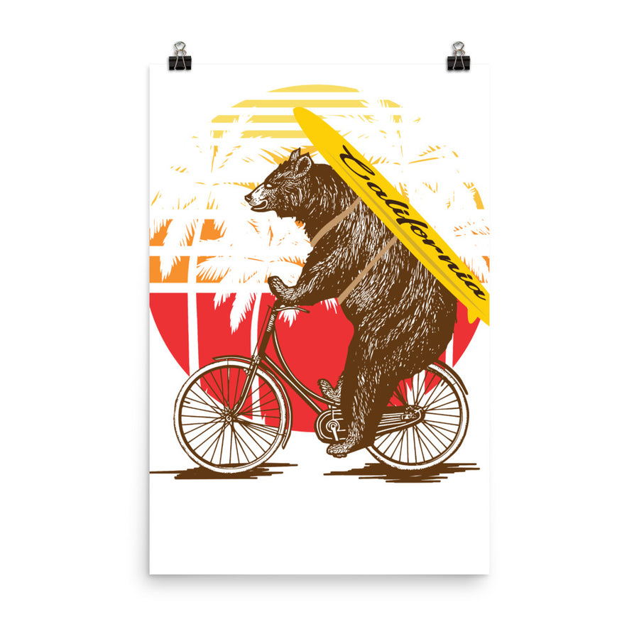 California Surfer Bear On Bike - Posters