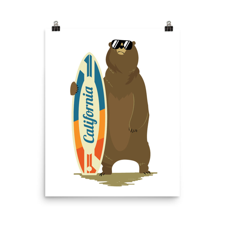 California Surfer Bear - Poster