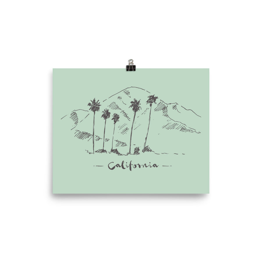 Hand Drawn California Mountain & Palms - Poster