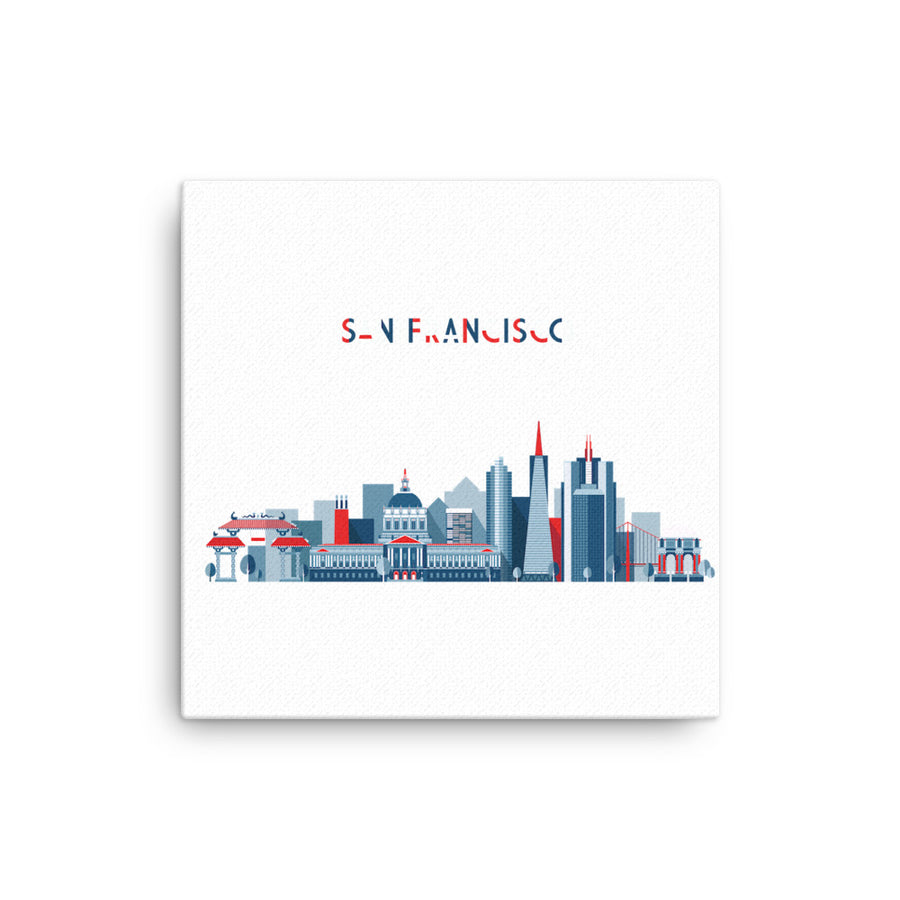 San Francisco In Red White Blue - Canvas Art