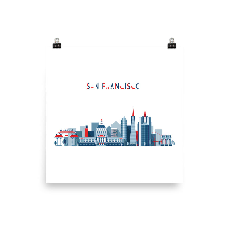 San Francisco In Red White Blue - Poster