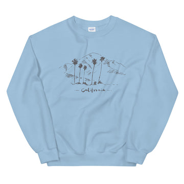 Hand Drawn California Mountain & Palms - Women's Crewneck Sweatshirt
