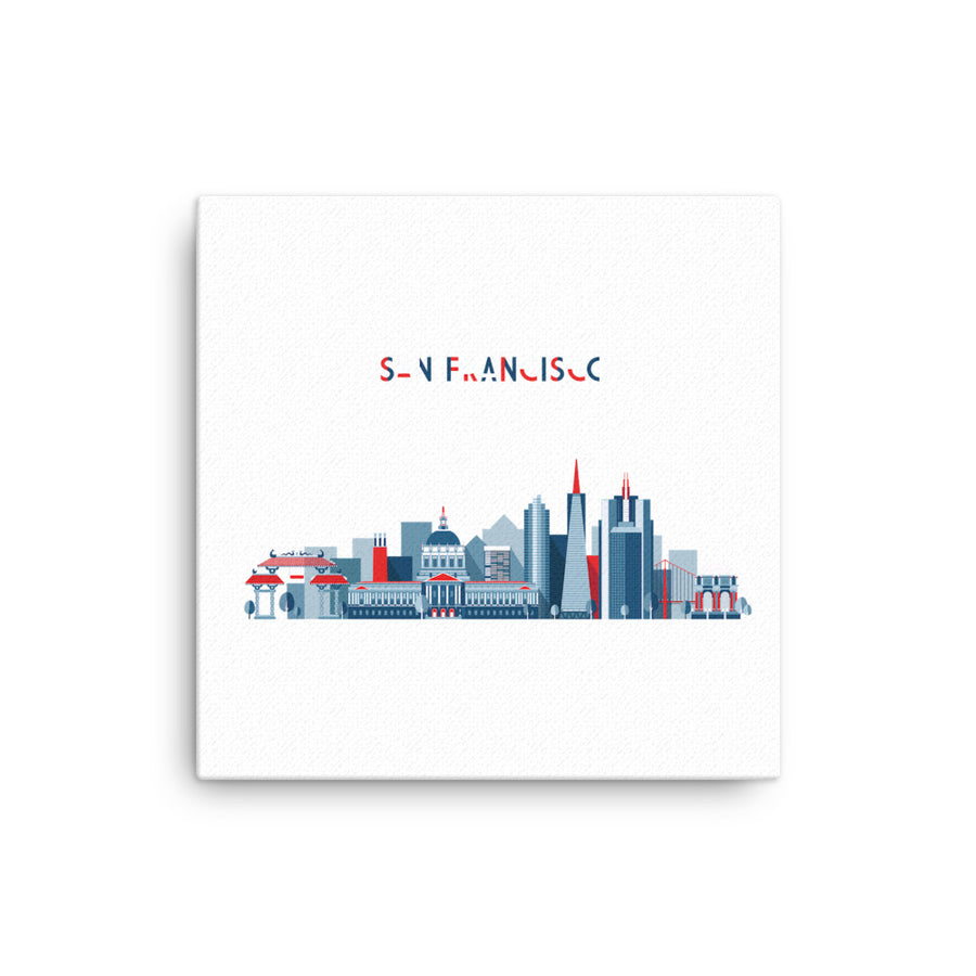 San Francisco In Red White Blue - Canvas Art
