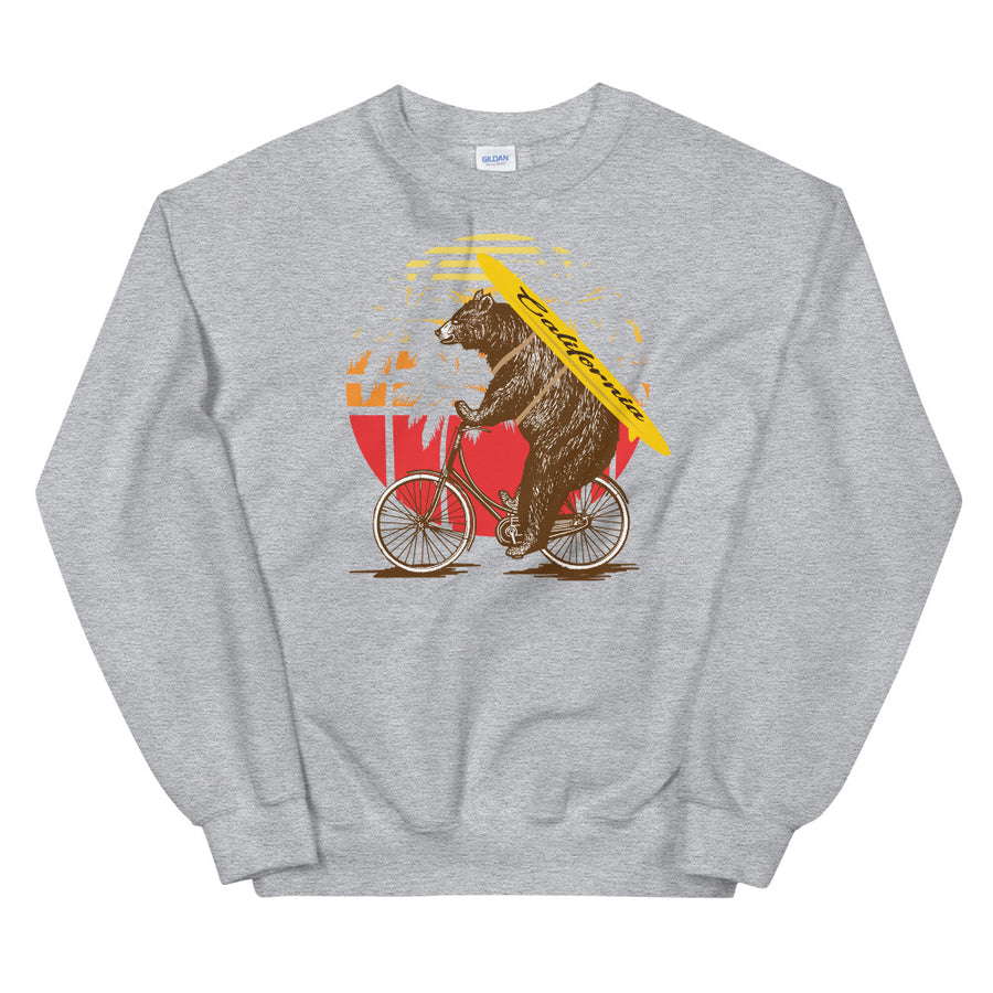 California Surfer Bear On Bike - Women's Crewneck Sweatshirt