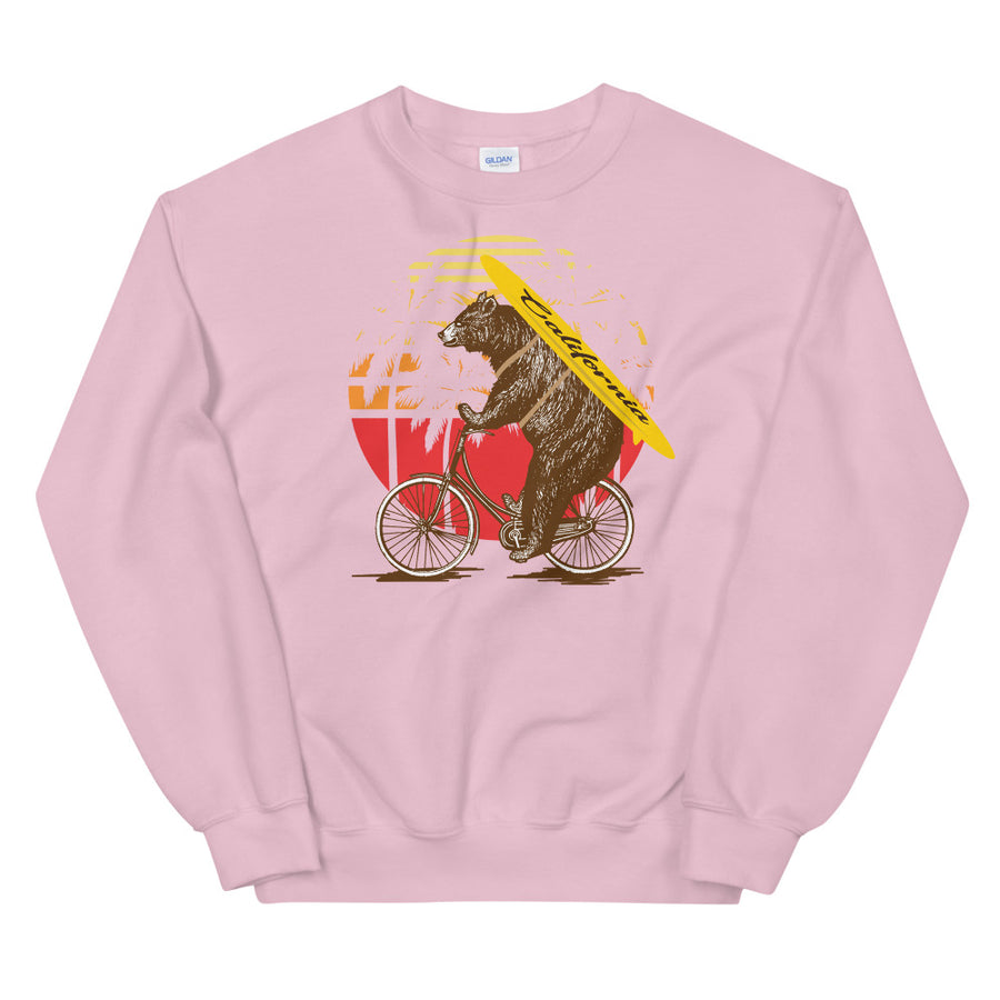 California Surfer Bear On Bike - Women's Crewneck Sweatshirt