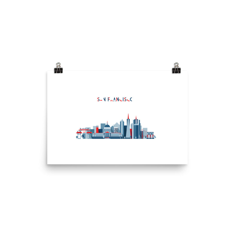 San Francisco In Red White Blue - Poster