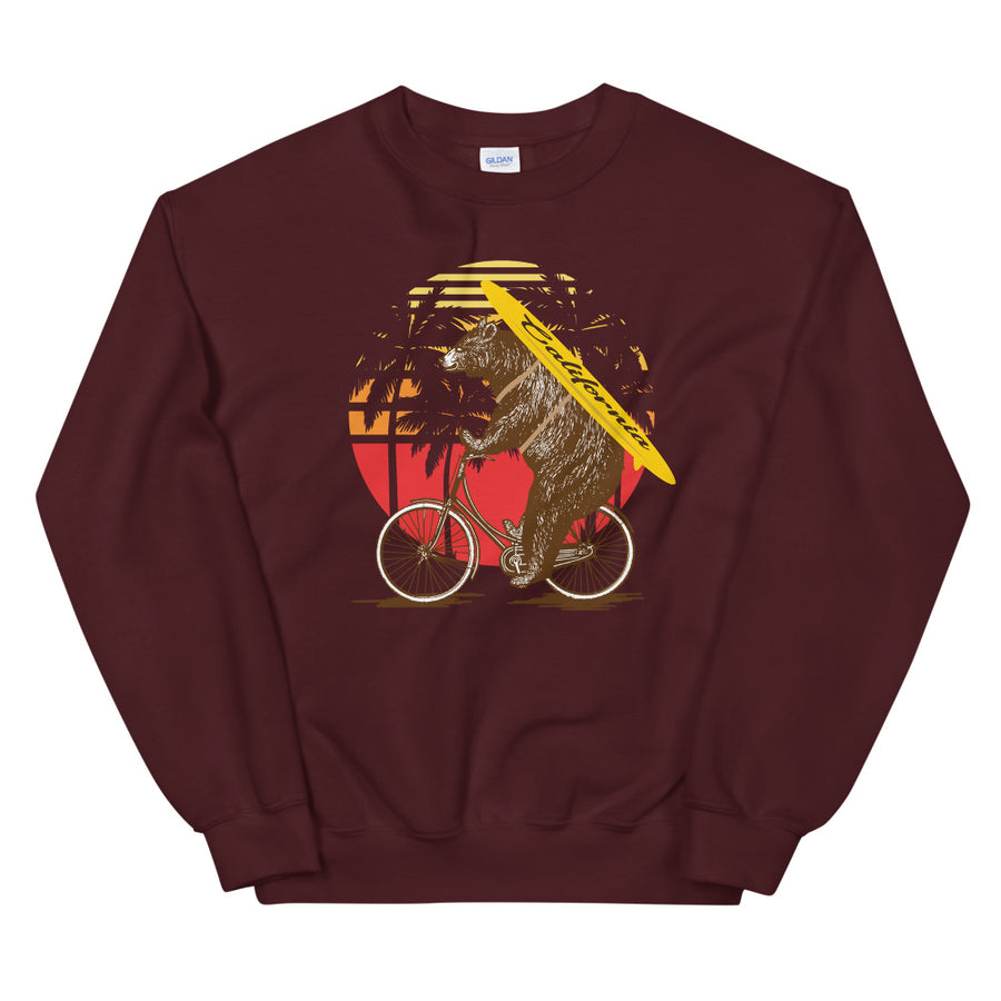 California Surfer Bear On Bike - Men's Crewneck Sweatshirt